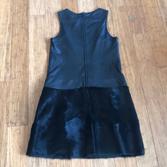 Theory Leather & Fur Black Mod Dress Size 2 - Picture 6 of 8